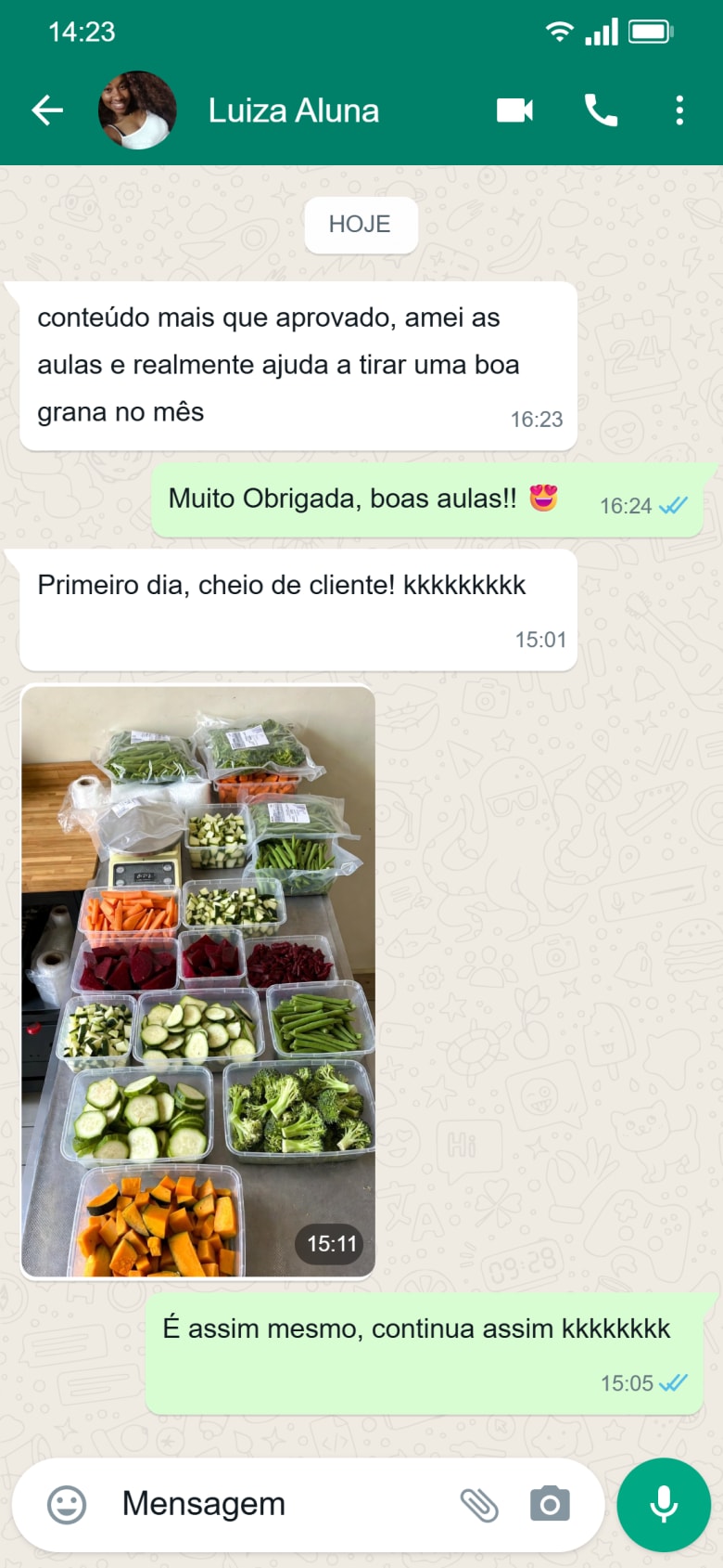 Depoimento Luiza — primeiro dia cheio de clientes