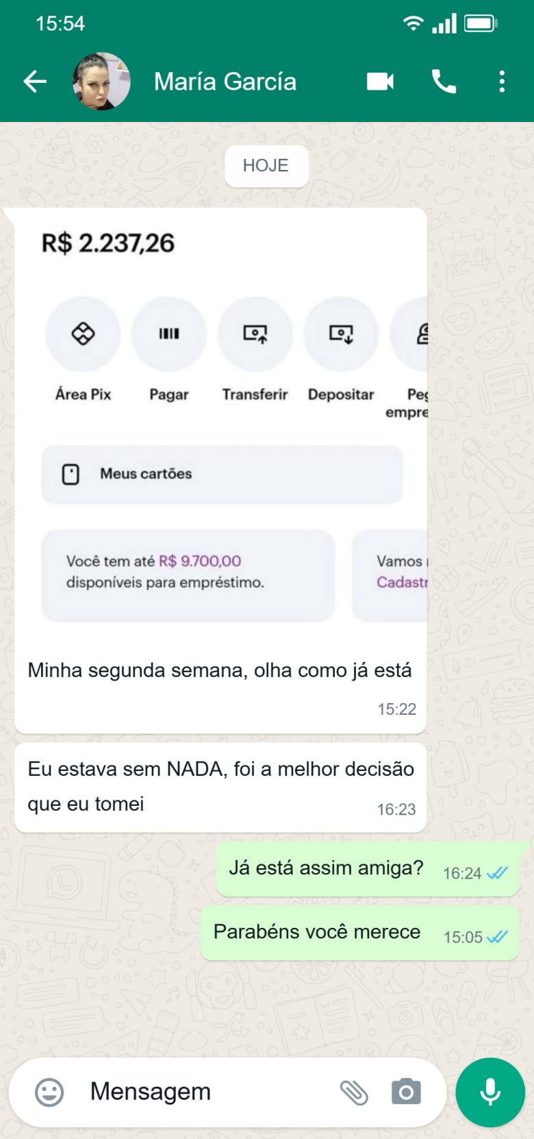 Depoimento María García — R$2.237 na segunda semana